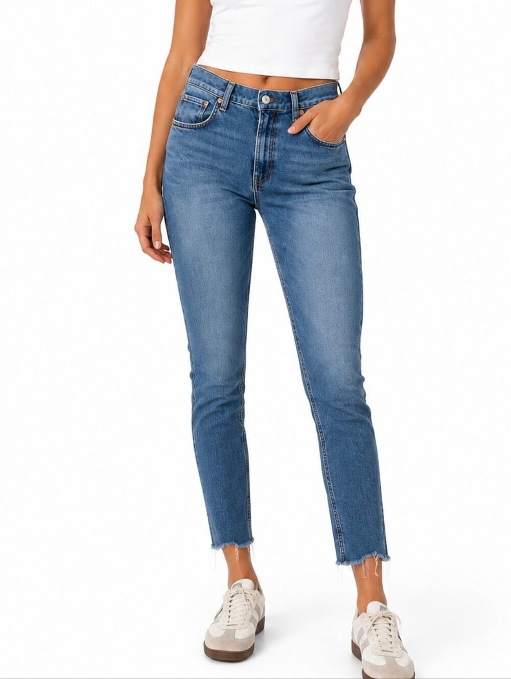 Zara Woman Premium Denim Collection Jeans Size 10 Blue Skinny Ankle Raw Hem